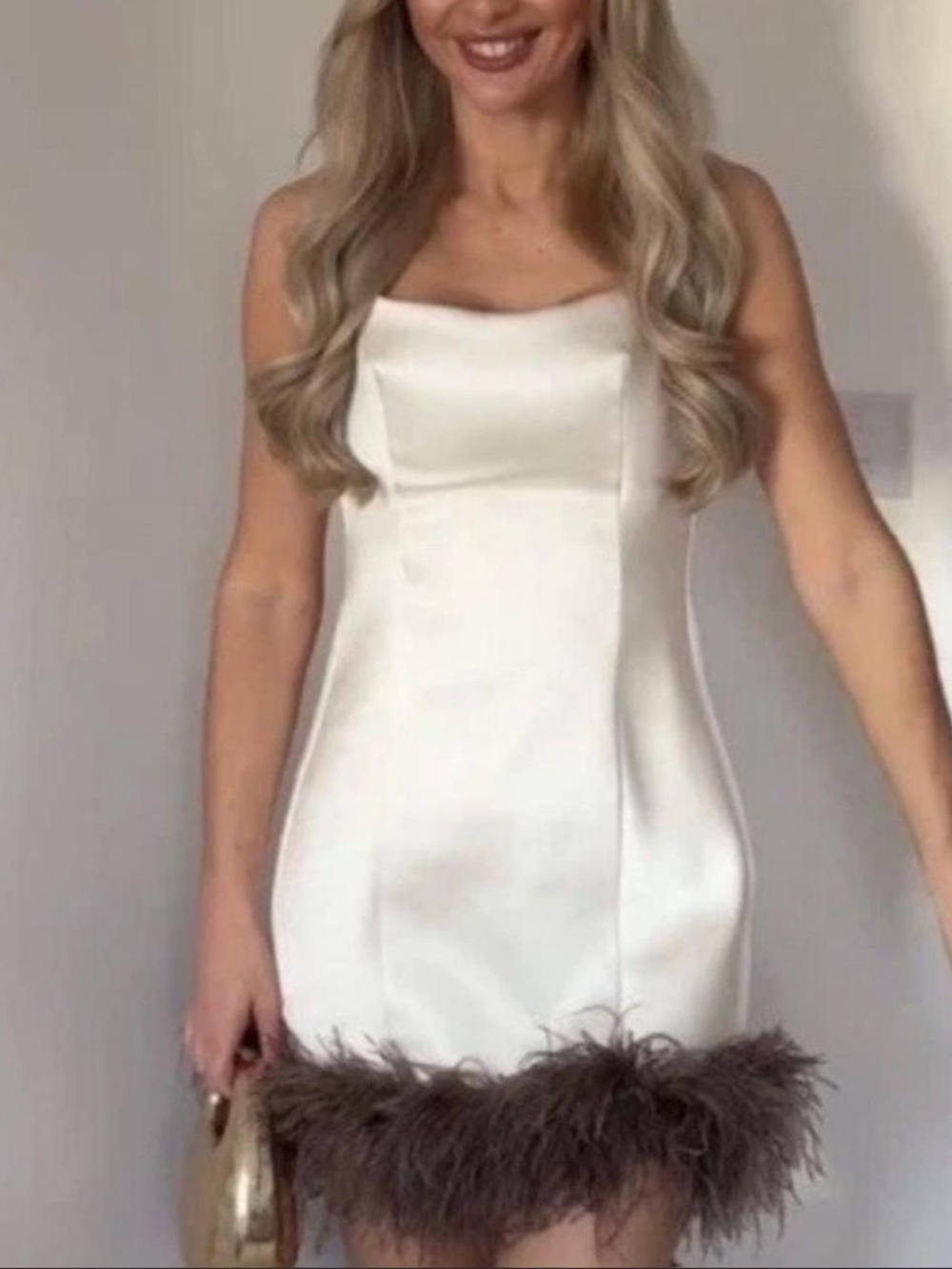Zara Cream Feather-Trim Mini Slip Dress - Picture 5 of 6